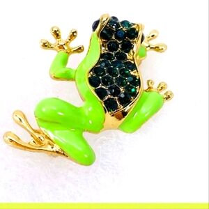 "FLIPPY THE FROG!"GORGEOUS GREEN RHINESTONE FROG BROOCH NEW!